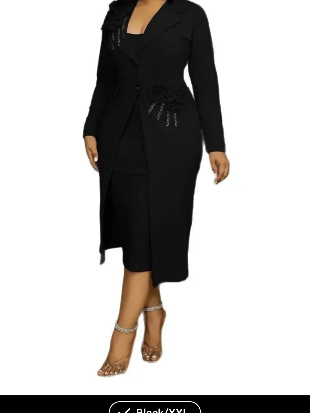 Elegant Black Two-Piece Dress Set with Floral Accents